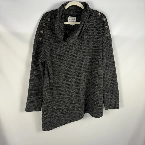 New York Laundry Women's Gray Textured Cowl Neck Tunic Top Button Detail L - Picture 7 of 12